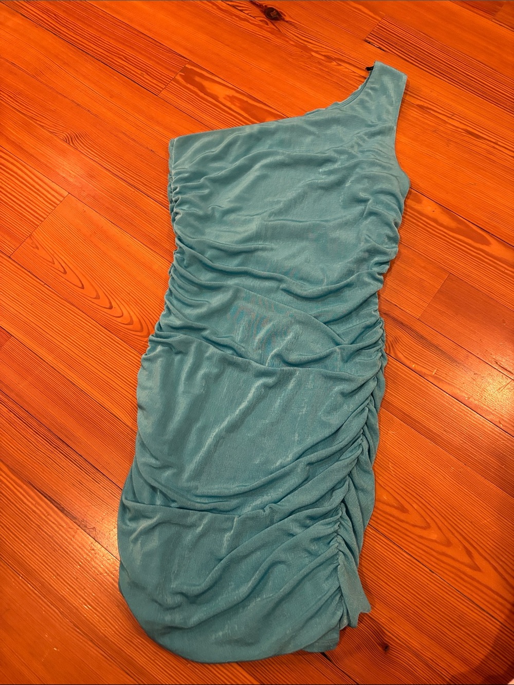 Forever 21 Teal One-Shoulder Ruched Dress